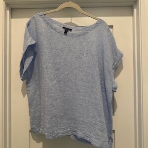 Eileen Fisher Stripe Crinkle Organic Linen Top, Size L.